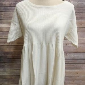 LOFT Petite Cream Ribbed Baby Doll Top